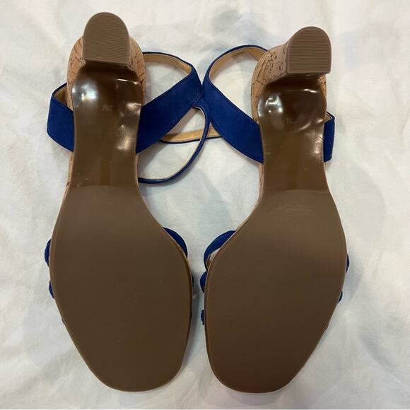 Talbots  Blue Velvet Strappy Cork Heeled Sandal sz 7 - Picture 7 of 11